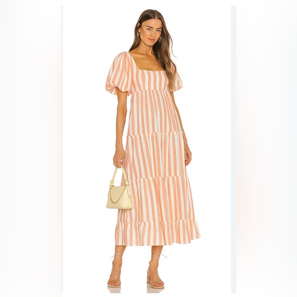 Show Me Your MuMu Peach and White Striped Maxi Dress